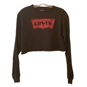 Levi Strauss & Co. Women's Long Sleeve Black Logo T-Shirt, Cropped, Size Medium